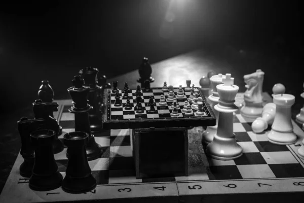 Jeu Échiquier Concept Idées Affaires Concurrence Chess Figures Sur Fond — Photo