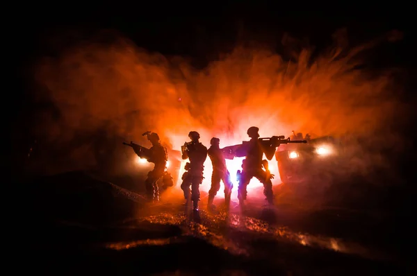 Koncepcja Wojny Scena Bitwy Tle Nieba Mgły Wojennej Walka Sylwetki — Zdjęcie stockowe