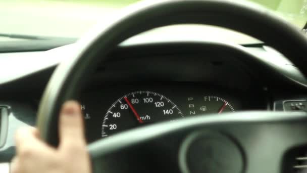 Carretera desde el salón del coche detrás del volante — Vídeo de stock