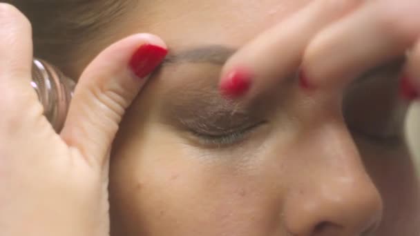 メイクアップ アーティストは女性の目を塗料します。 — ストック動画