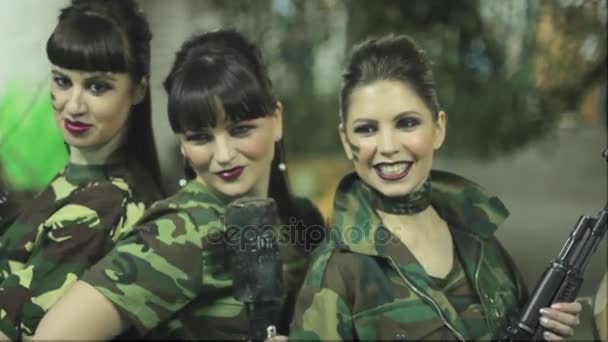 Russian girls in military uniform — Stock Video