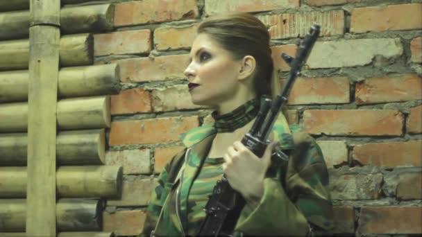 Girl in army uniform — Stock Video