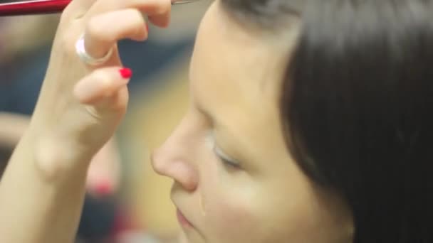 Гримерша делает макияж — стоковое видео