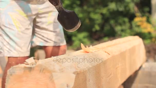 Строительство дома из бревен — стоковое видео