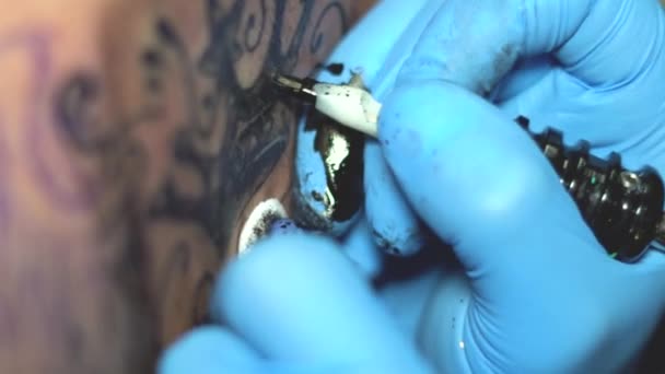 Nő mester tetoválás a hátán — Stock videók