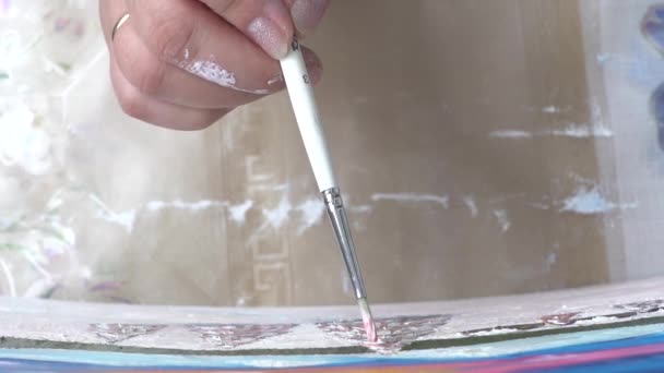 Artist Paints Picture Oil — Stock Video