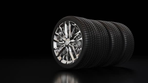 3D pneumatiky na černém pozadí — Stock video
