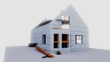 3D image of the frame roof of the house