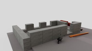 3D image of the frame roof of the house