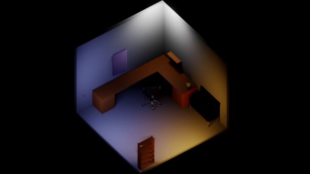 3D комната изометрия собирается мебель — стоковое видео