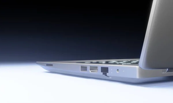 3D visualization laptop on a plain background glow of keys