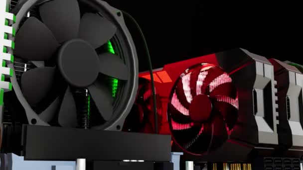 3D visualization of the fan on the processor — Stock video