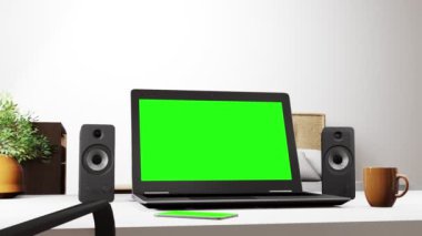 3D visualization laptop and coffee
