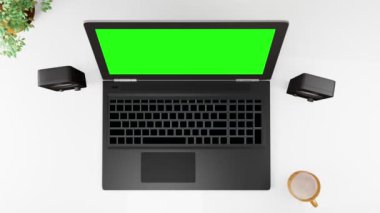3D visualization laptop and coffee