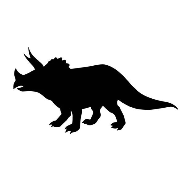 Wektor Czarny Płaski Triceratops Sylwetka Dinozaura Izolowane Białym Tle — Wektor stockowy