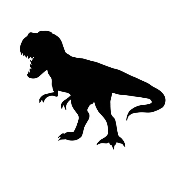 Vektor Fekete Lapos Tyrannosaur Rex Dinoszaurusz Sziluett Elszigetelt Fehér Alapon — Stock Vector