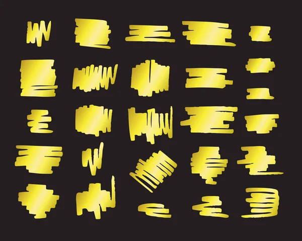 白色背景上孤立的一组金光闪闪刷线向量集 — 图库矢量图片