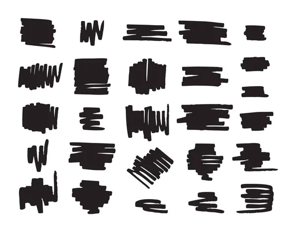 Vector Set Bundle Hand Drawn Black Brush Lines Isolated White — Stock Vector