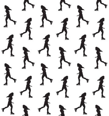 Düz siyah genç bir kadının beyaz arka planda izole edilmiş buz pateni sürüşü.