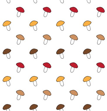 Beyaz arkaplanda izole edilmiş renksiz el çizimi mantar deseni.