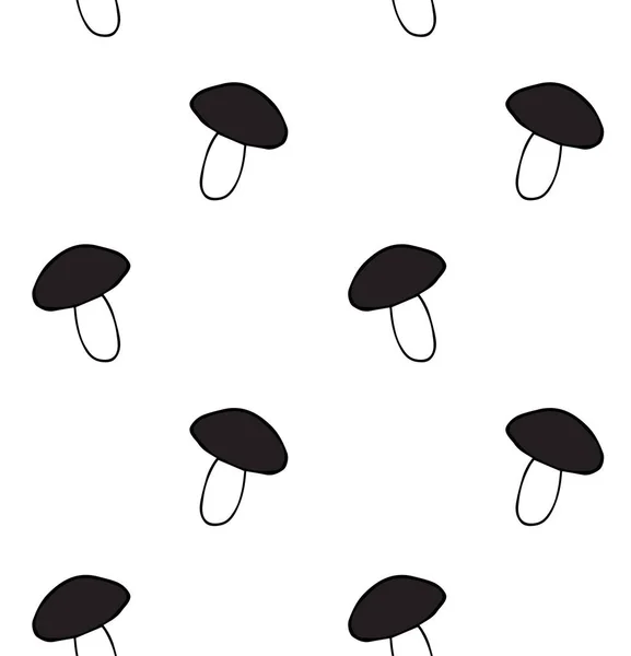 黑手绘蘑菇在白色背景下的矢量无缝图案 — 图库矢量图片