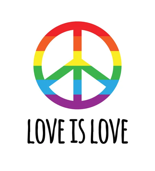 Vector Lgbt Rainbow Flag Peace Sign Love Love Lettering Isolated — Stock Vector