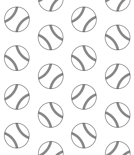 Modèle Sans Couture Vectoriel Balles Baseball Contour Noir Plat Isolé — Image vectorielle