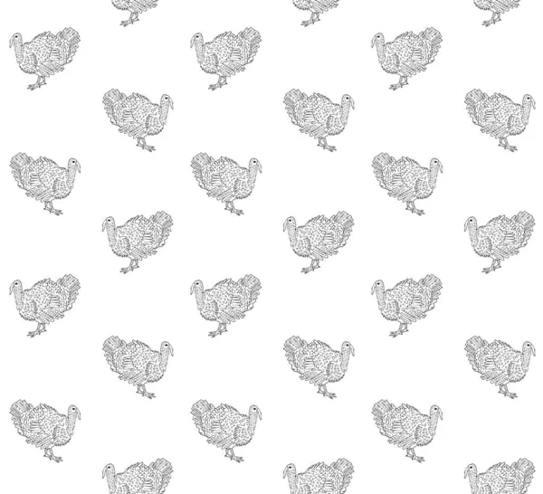 Векторний Безшовний Візерунок Намальованої Вручну Ескізу Каракулі Індички Ізольовані Білому — стоковий вектор