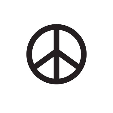 Beyaz arkaplanda izole edilmiş düz siyah barış sembolü