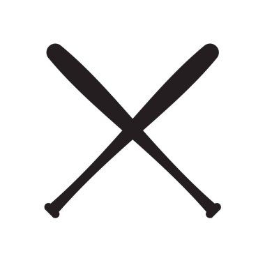 Siyah vektör düz beysbol sopası silueti beyaz arka planda izole edilmiş.