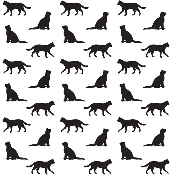 Vektor Nahtlose Muster Schwarzer Katzen Silhouette Isoliert Auf Weißem Hintergrund — Stockvektor