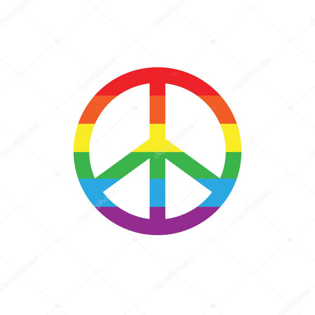 Vector flat peace symbol with lgbt rainbow flag isolated on white background