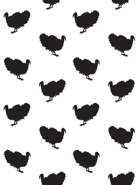 Vector Seamless Pattern Black Turkey Silhouette Isolated White Background — Stock Vector