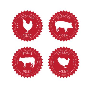 Beyaz arka planda izole edilmiş evcil hayvan silueti olan düz kırmızı yuvarlak logo demeti