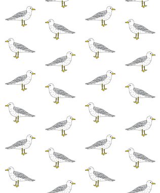 El çiziminin kusursuz deseni beyaz arkaplanda izole edilmiş martı çizimi.