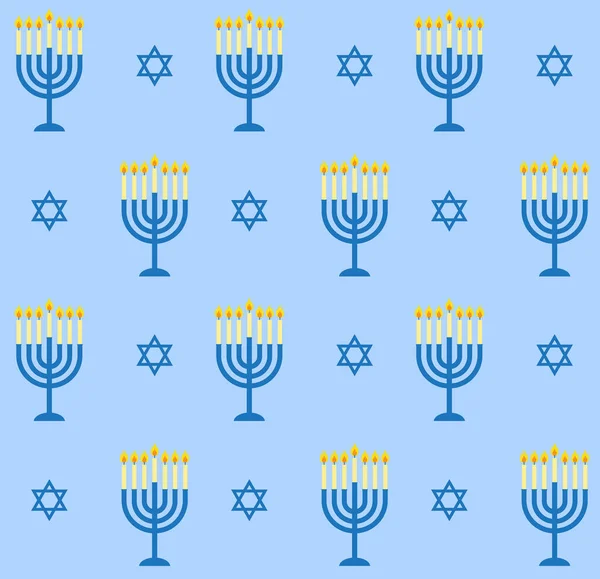 Wektor Bezszwowy Wzór Płaskiej Kreskówki Świece Hanukah Żydowskie Gwiazdy Izolowane — Wektor stockowy