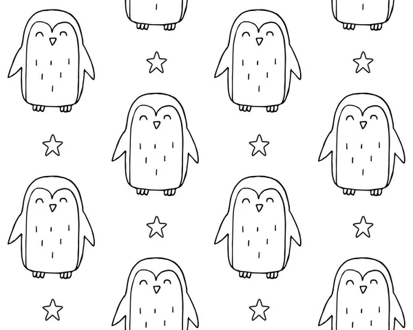 Vector seamless pattern of doodle sketch penguin — Stock Vector