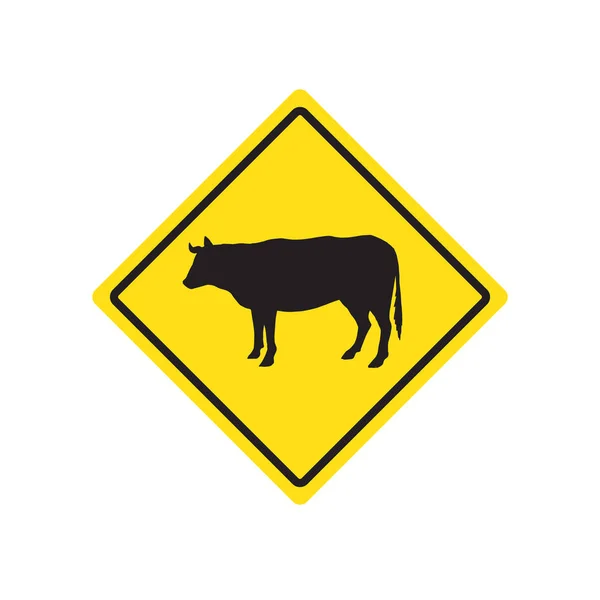 Vector cow rhombus yellow road sign — Stock Vector