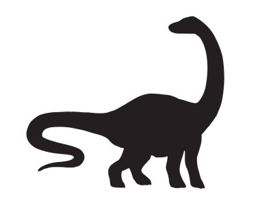 Beyaz arka planda izole edilmiş siyah diplodocus brachiosaurus dinozor silueti.