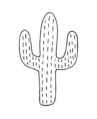 Vektör el karalama çizimi beyaz arkaplanda izole edilmiş siyah ana hatlı kaktüs çizimi