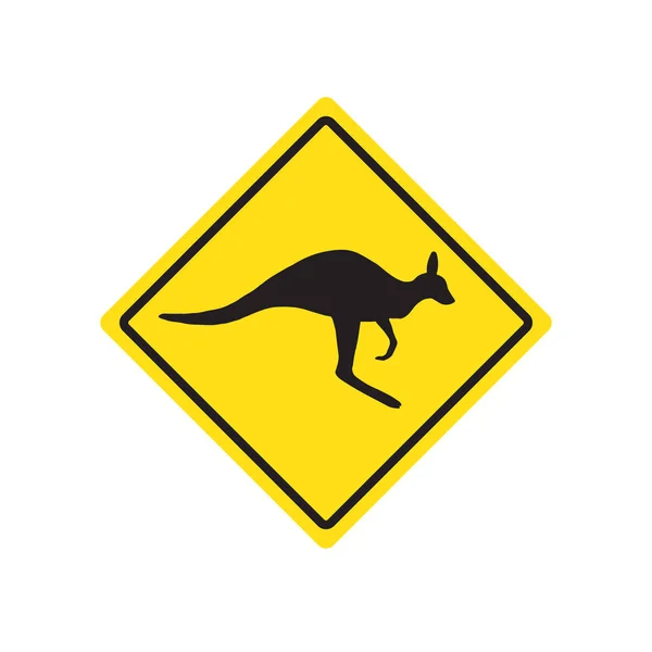 Vector Kangaroo Rhombus Yellow Road Sign Isolated White Background — Stock Vector