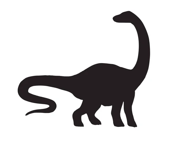 Vector Zwart Diplodocus Brachiosaurus Dinosaurus Silhouet Geïsoleerd Witte Achtergrond — Stockvector