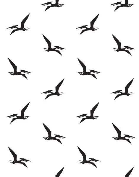 Patrón Sin Costura Vectorial Silueta Dinosaurio Pterodáctilo Volador Negro Aislado — Archivo Imágenes Vectoriales