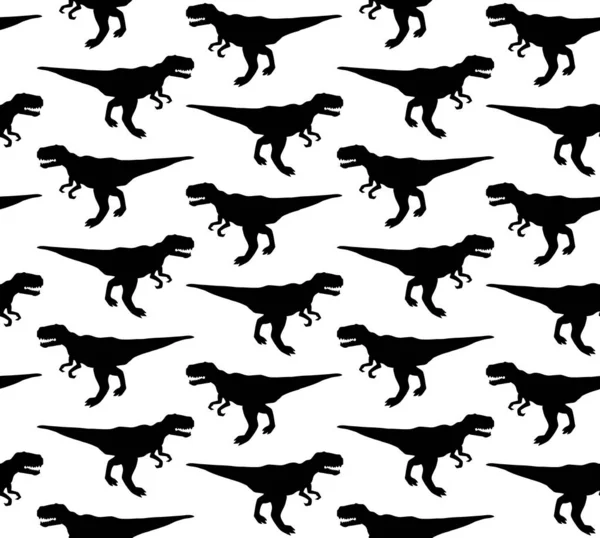 Modèle Vectoriel Sans Couture Tyrannosaure Noir Rex Silhouette Dinosaure Isolé — Image vectorielle