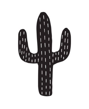 Beyaz arka planda izole edilmiş siyah çizim kaktüsü.