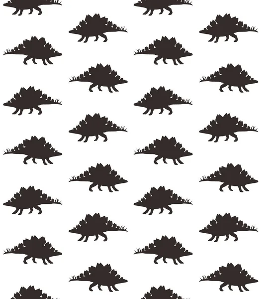 Modèle Vectoriel Sans Couture Silhouette Dinosaure Stegosaurus Noir Isolé Sur — Image vectorielle