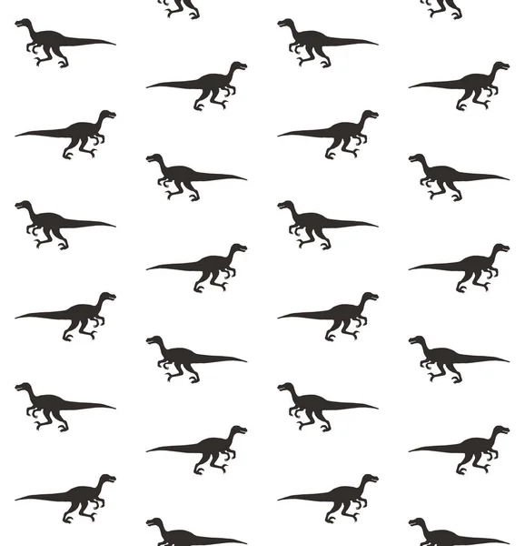 Modèle Sans Couture Vectoriel Silhouette Dinosaure Velociraptor Noir Isolé Sur — Image vectorielle