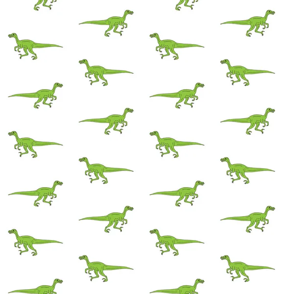 Vecteur Motif Sans Couture Vert Dessiné Main Croquis Velociraptor Dinosaure — Image vectorielle