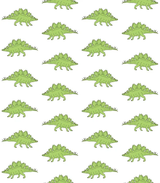 Modèle Sans Couture Vectoriel Croquis Vert Dessiné Main Stegosaurus Dinosaure — Image vectorielle