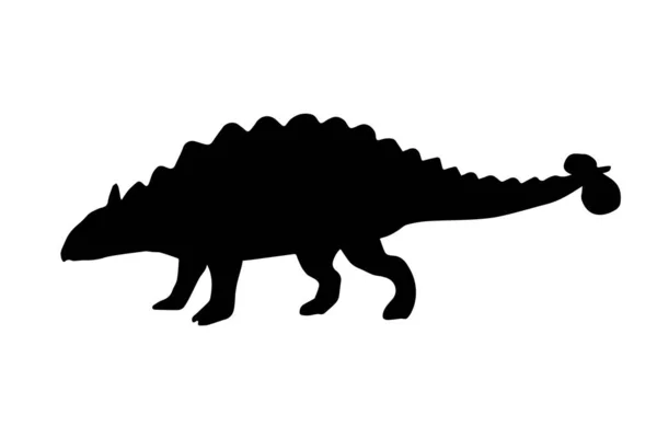 Vector Zwart Ankylosaurus Silhouet Dinosaurus Geïsoleerd Witte Achtergrond — Stockvector